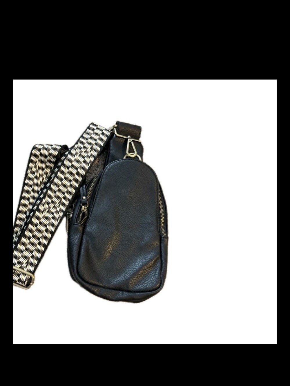 Anthropologie Black Crossbody Sling Bag with Patterned Strap